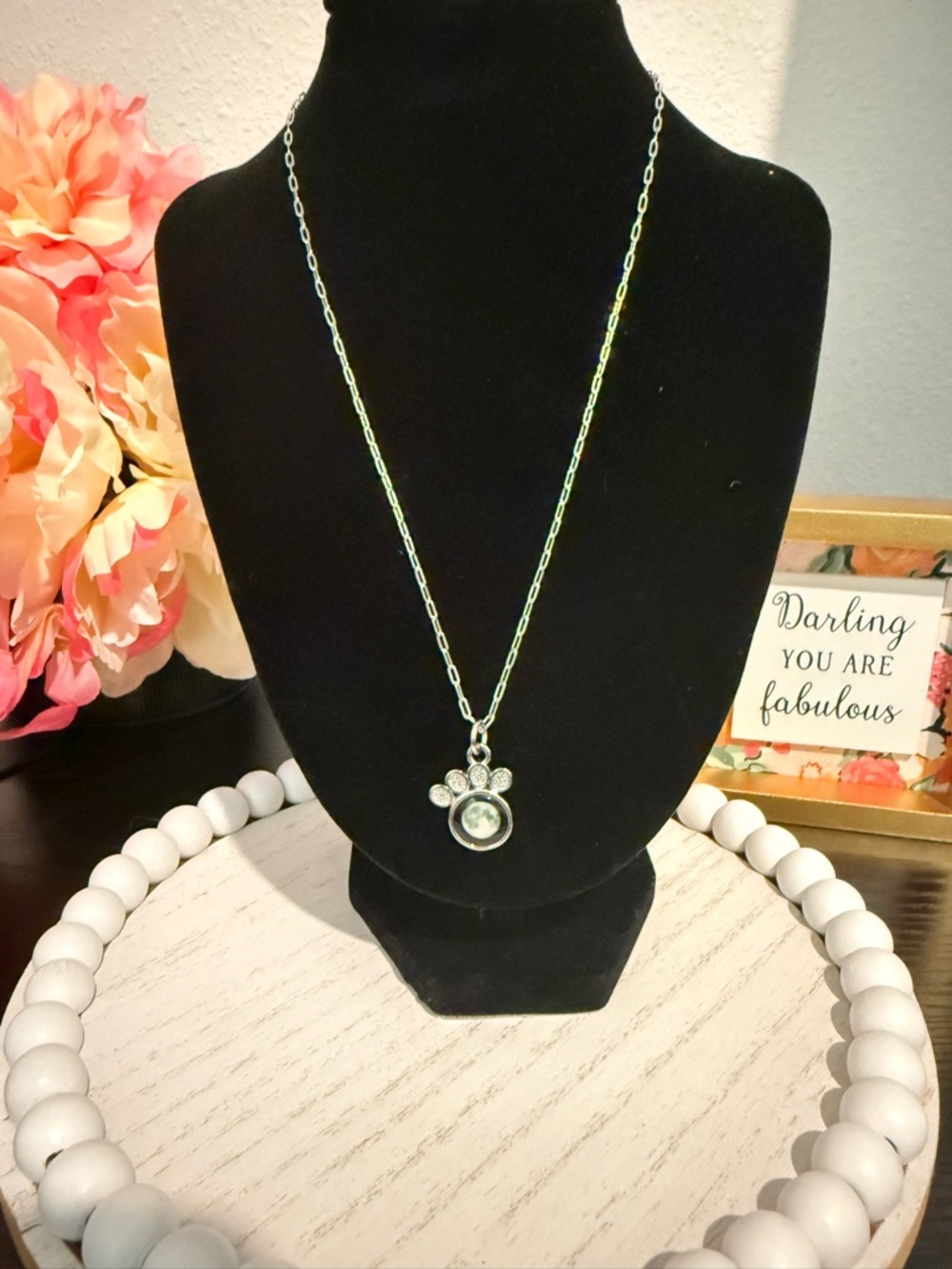 3 x 20$ Moon Paw Print Necklace Silver Tone Dog Lover Pendant